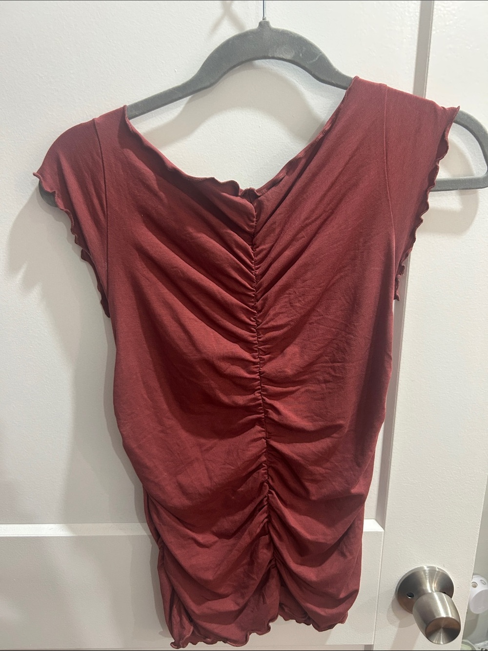 LOFT Burgundy Ruched Cap-Sleeve Tunic